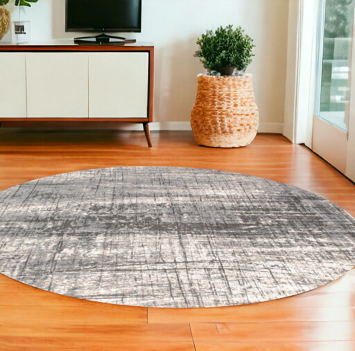 7' x 7' Round Abstract Non Skid Area Rug - Gray And White