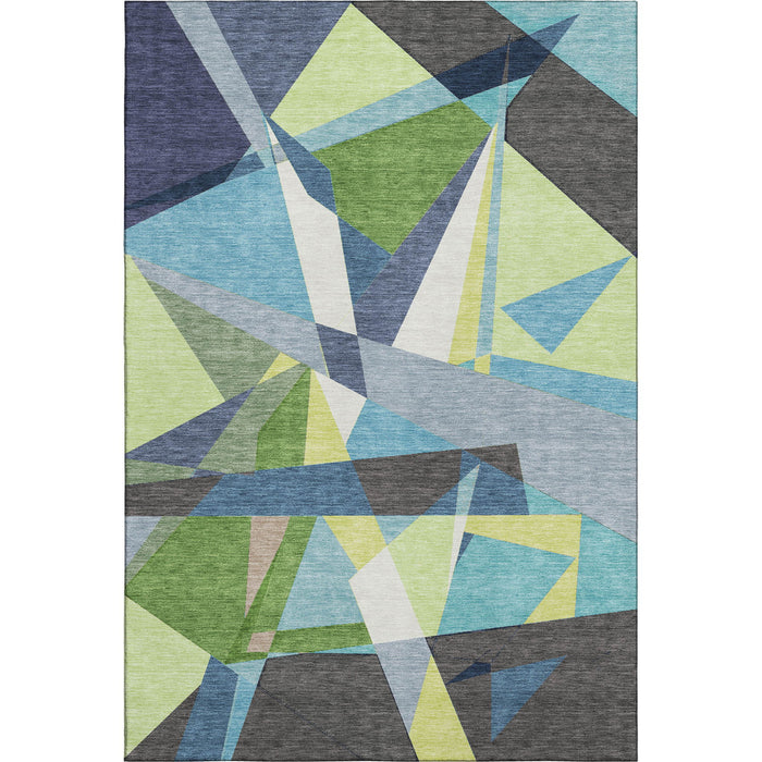 10' X 14' Geometric Washable Area Rug With UV Protection (694743) - Blue / Green / Gray