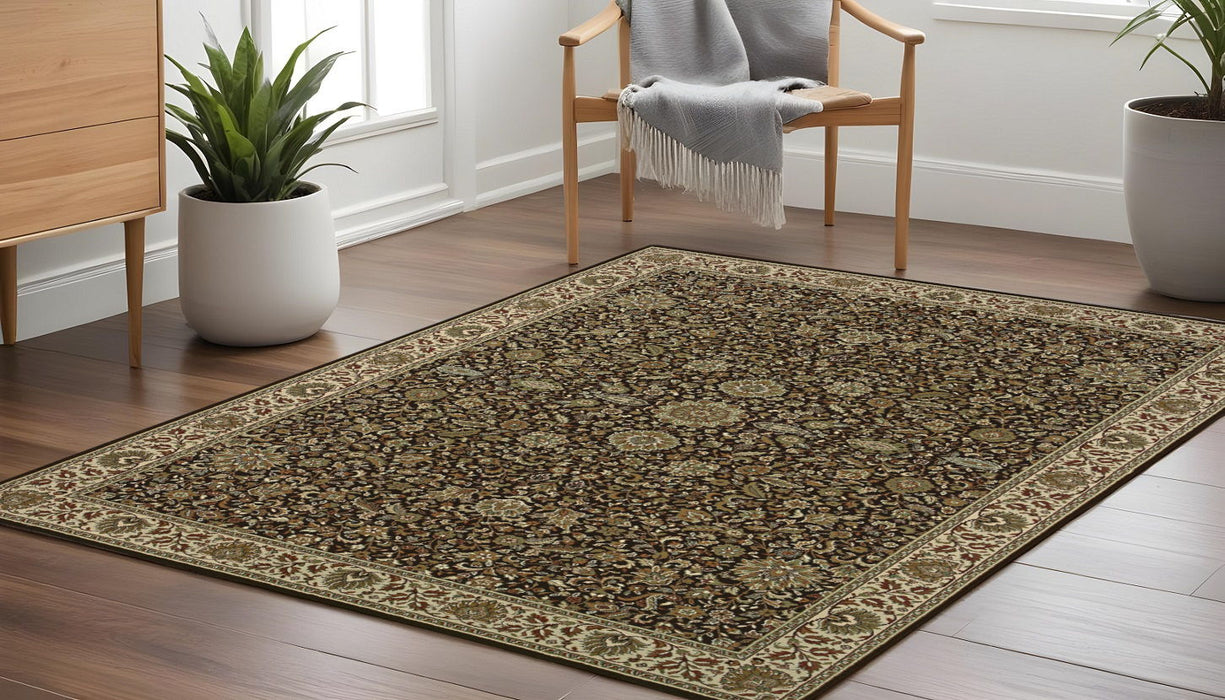 8' Oriental Square Rug - Brown / Ivory