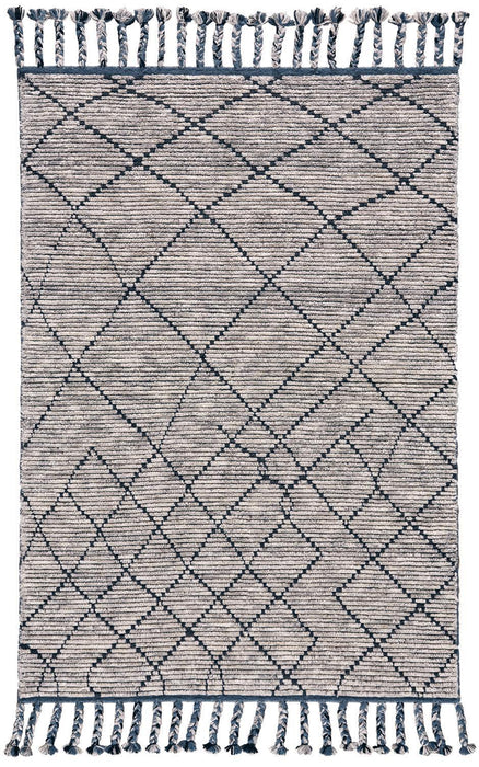 9' X 13' Wool Geometric Hand Knotted Area Rug (744415) - Taupe / Blue / White