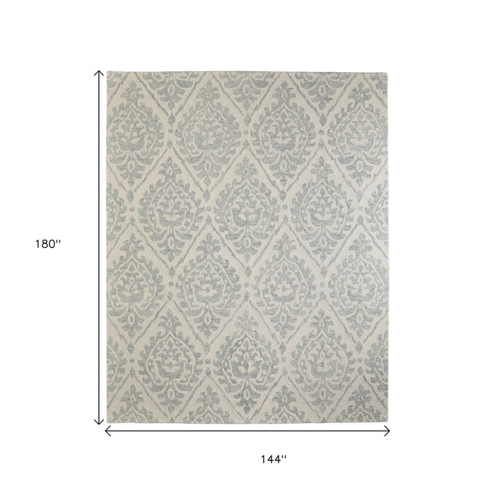 12' X 15' Floral Hand Tufted Area Rug - Ivory And Gray