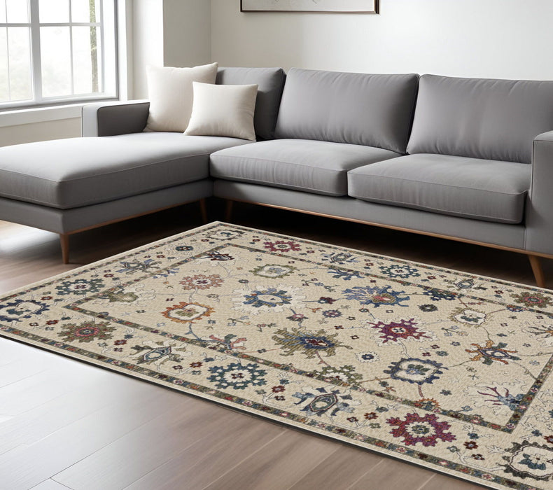 7' X 10' Floral Area Rug With Fringe - Ivory