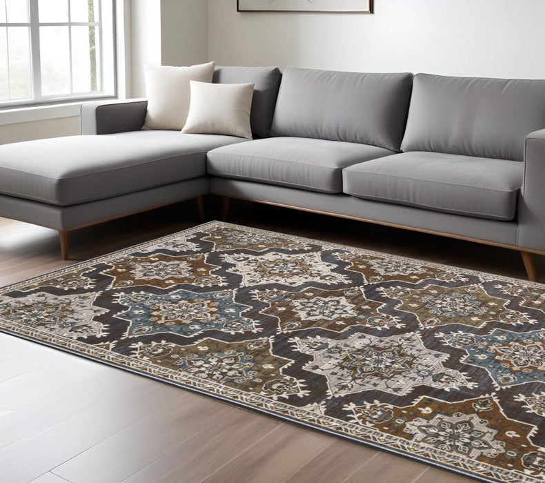 10' X 7' Traditional Medallion Area Rug - Gray And Blue