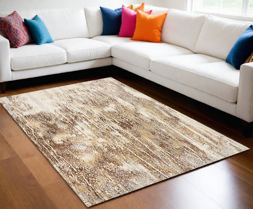 10' x 14' Abstract Area Rug - Tan Ivory And Brown