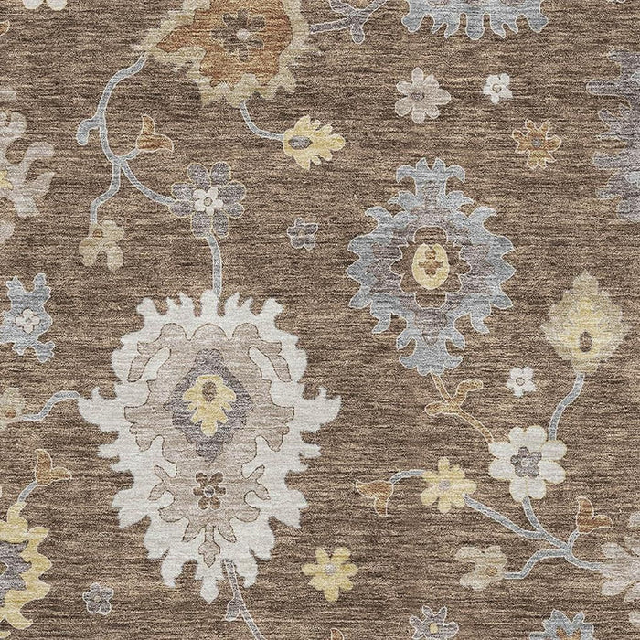 9' X 12' Floral Medallion Washable Area Rug With UV Protection - Chocolate