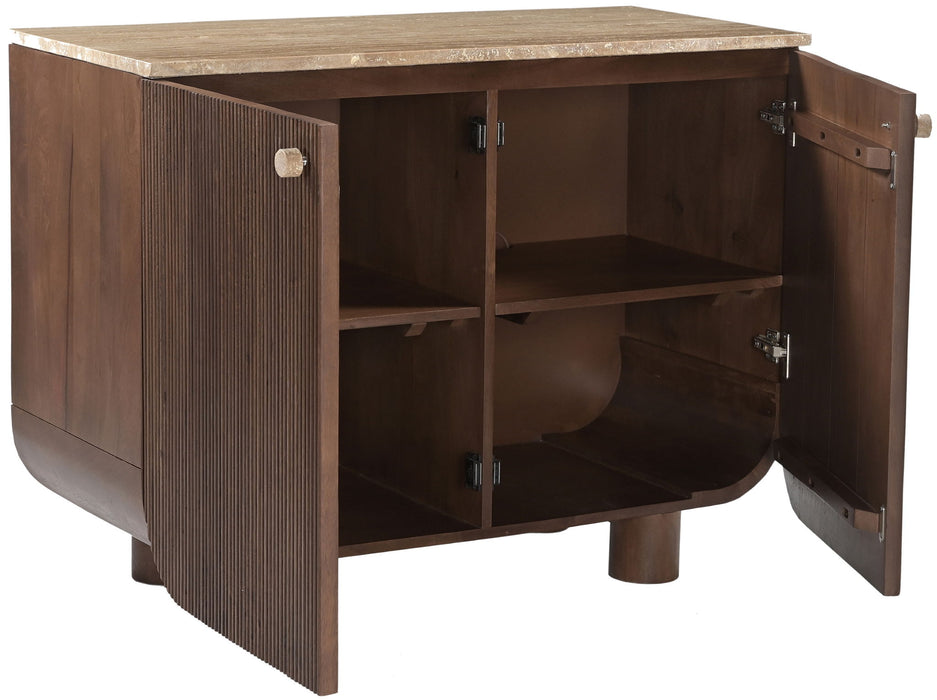 Mango wood sideboard by Meridian Furniture featuring a sleek, natural finish and modern design with ample storage space.
