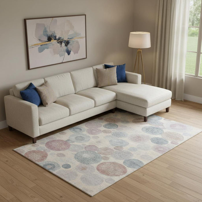 10' X 14' Geometric Washable Area Rug With UV Protection (707323) - Peach / Gray / Silver