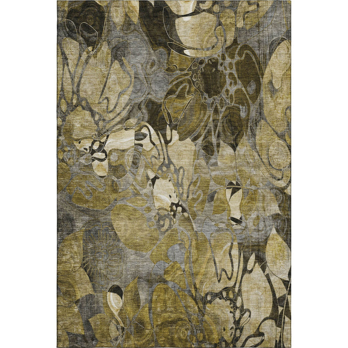 9' X 12' Abstract Distressed Washable Area Rug With UV Protection (648975) - Brown / Beige / Gold