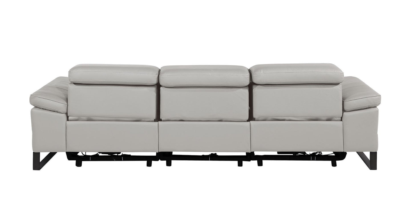 Top Grain Leather Reclining Metal USB Sofa (720333) - Light Gray