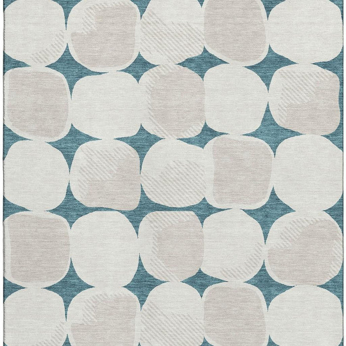 10' X 14' Abstract Geometric Washable Area Rug With UV Protection (669246) - Teal / Ivory