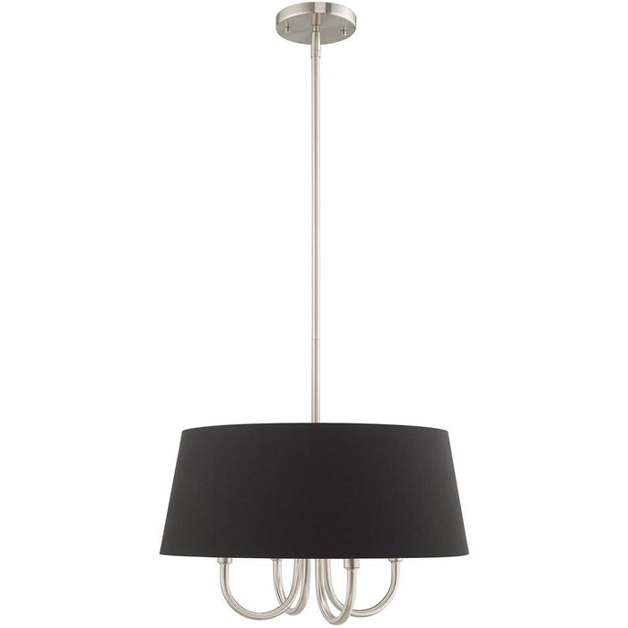 HomeRoots 20-inch nickel and pearl silver four-light dimmable chandelier with shades, showcasing elegant design and modern style.