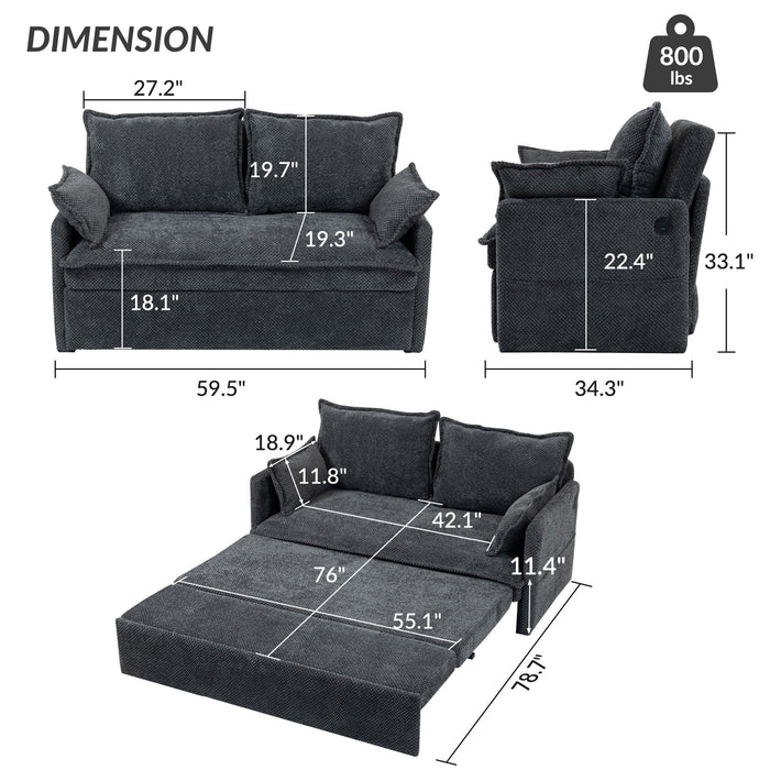 Giga pull out sofa bed with side storage, convertible sleeper sofa couch, and built-in USB-C charging ports in a modern living room setting