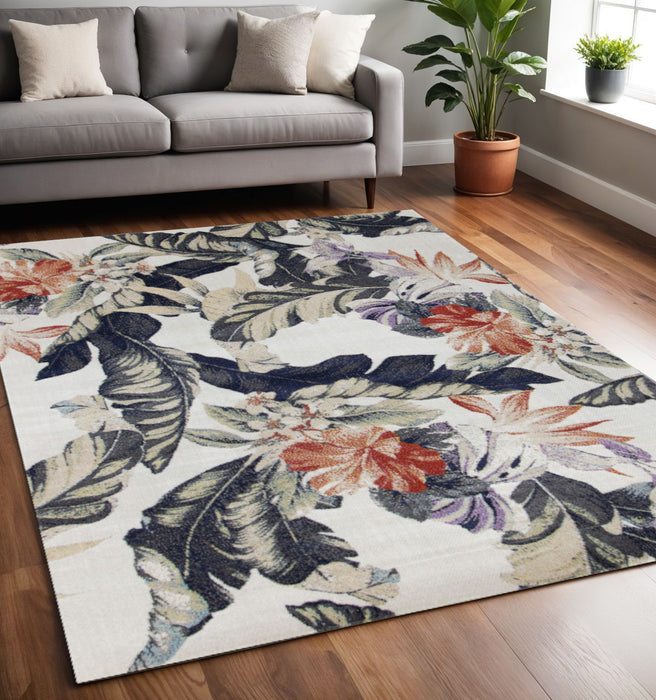 5' X 8' Botanical Leaves Area Rug (660176) - Cream / Brick Red / Green