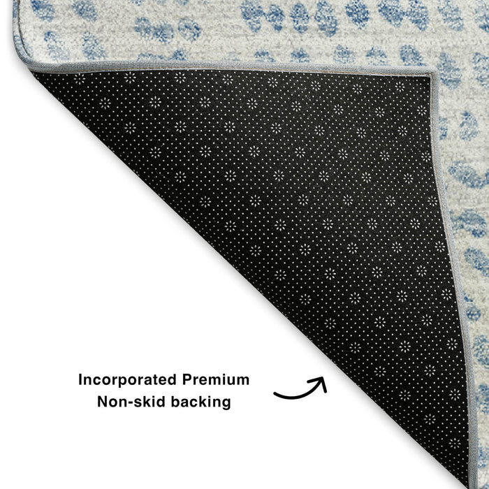 8' X 10' Diamond Washable Area Rug With UV Protection (650564) - Denim Blue / Ivory