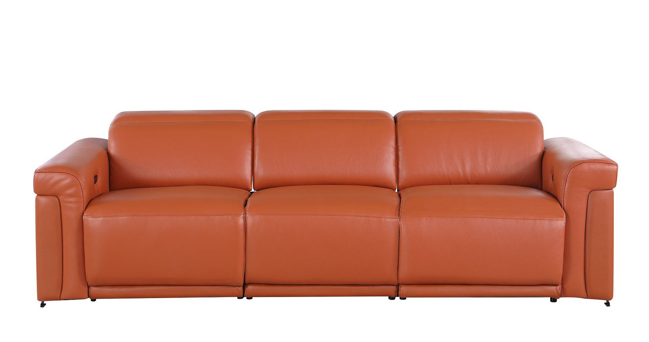 Top Grain Leather Reclining Metal USB Sofa (720362) - Camel