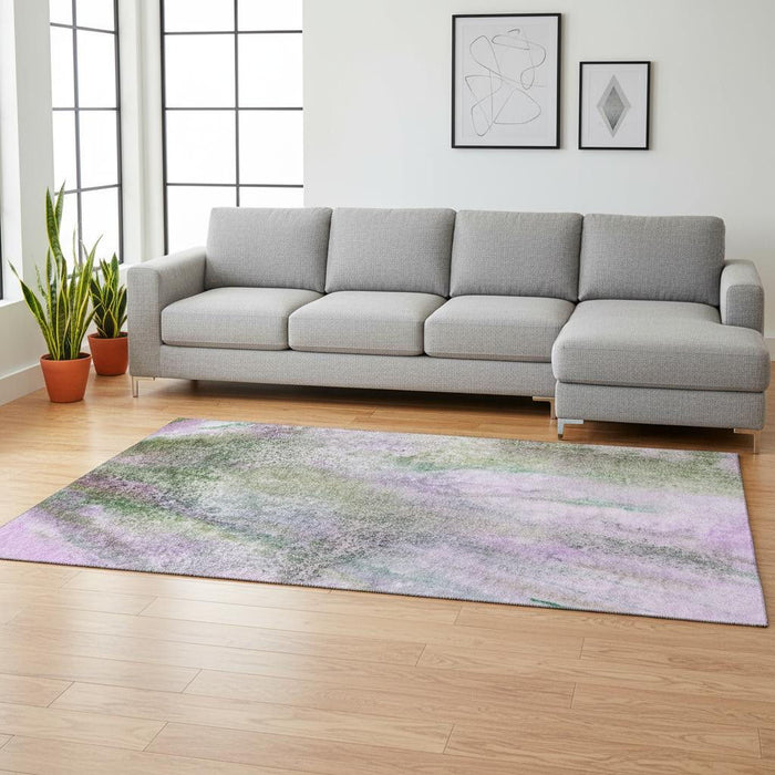 10' X 14' Abstract Washable Area Rug With UV Protection (646804) - Purple / Green