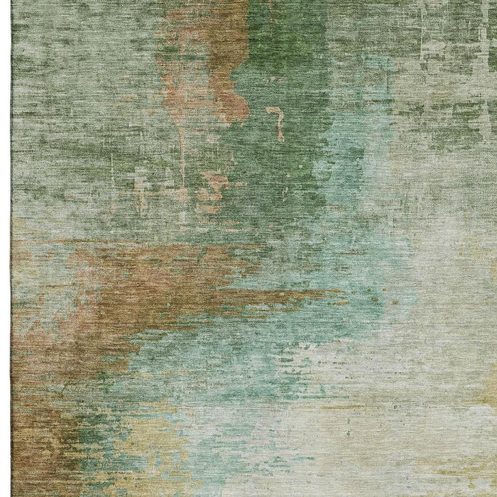 10' X 14' Abstract Washable Area Rug With UV Protection (715597) - Sage / Brown