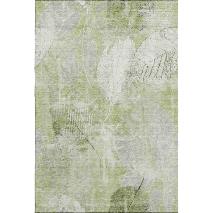 10' X 14' Floral Washable Area Rug With UV Protection (705725) - Artichoke Green / Ivory