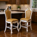 Set of two brown faux leather and solid wood counter height bar chairs with pearl accents by HomeRoots.