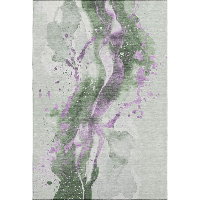 10' X 14' Abstract Washable Area Rug With UV Protection (694200) - Artichoke Green / Lavender / Ivory
