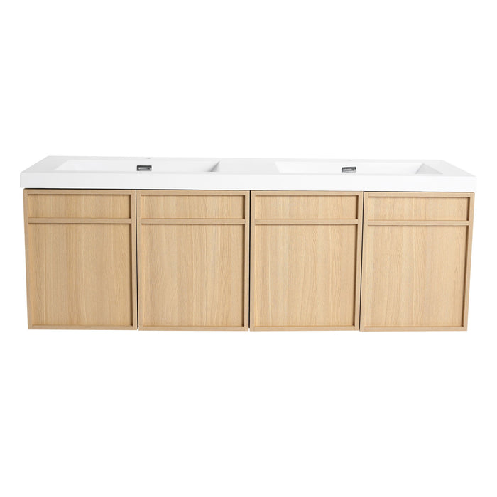 Wall-mounted Giga bathroom vanity with resin sink and soft-closing doors, showcasing modern design and sleek storage space.