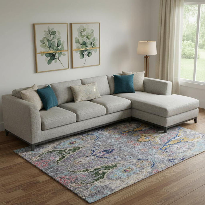 10' X 14' Floral Washable Area Rug With UV Protection (708493) - Gray / Blue / Gold