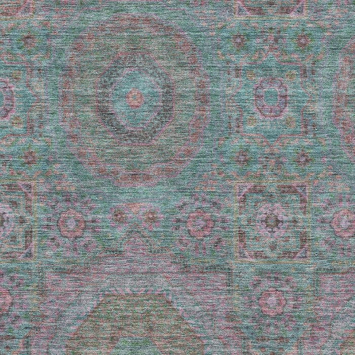 10' X 14' Medallion Washable Area Rug With UV Protection (708235) - Teal / Blush