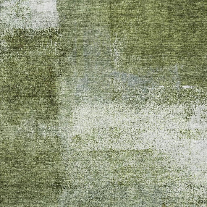 10' X 14' Abstract Washable Area Rug Polyester With UV Protection - Green And Ivory
