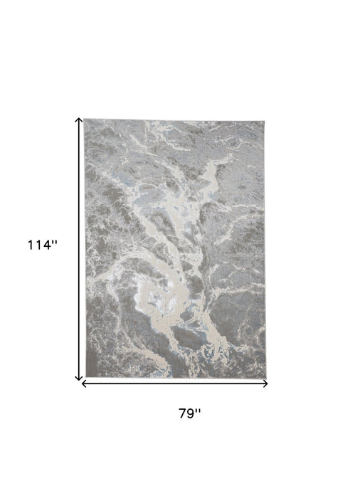 6.6' x 9.5' Contemporary Abstract Power Loom Area Rug - Gray And Ivory