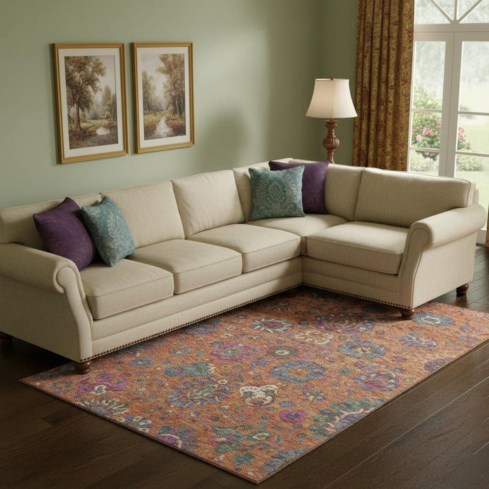 10' X 14' Oriental Washable Area Rug With UV Protection (710987) - Orange / Blue / Pink