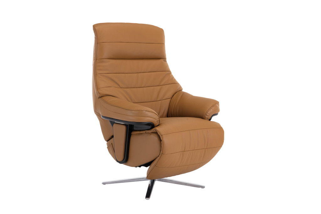 Tufted Genuine Leather Power Swivel Recliner - Camel