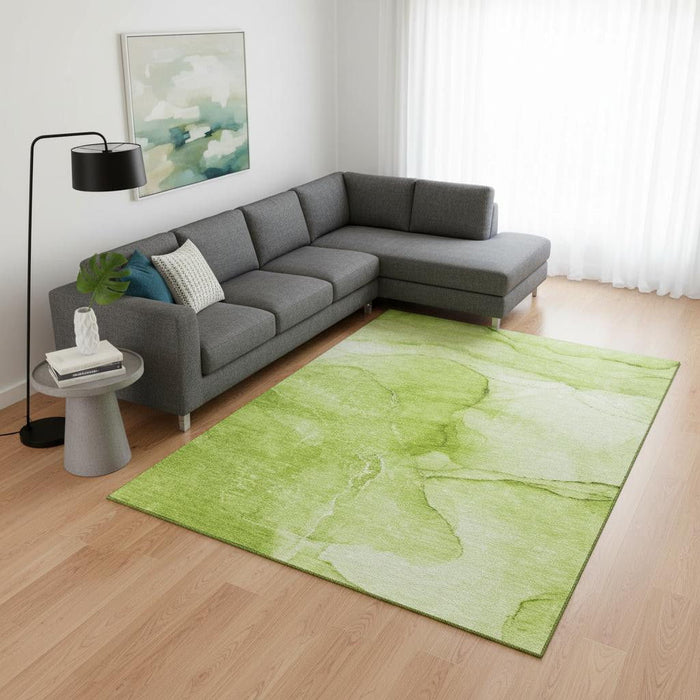 10' X 14' Abstract Washable Area Rug With UV Protection (646864) - Green / Ivory