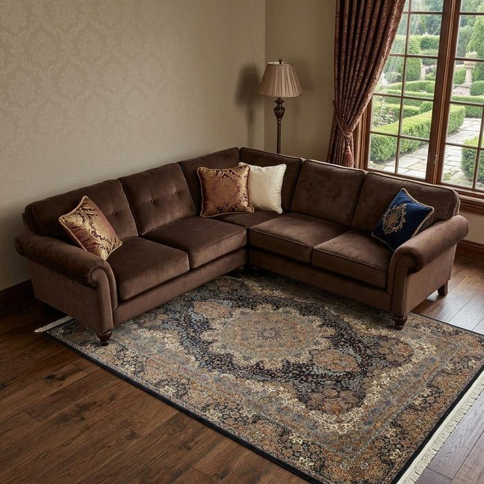 10' X 13' Medallion Area Rug With Fringe (574464) - Dark Blue / Black / Teal