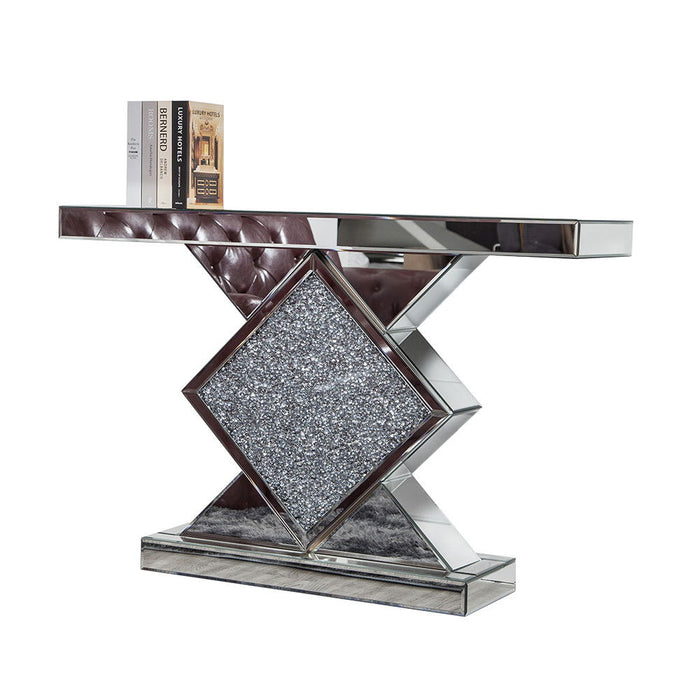 Glass Mirrored Abstract Console Table - Clear And Silver