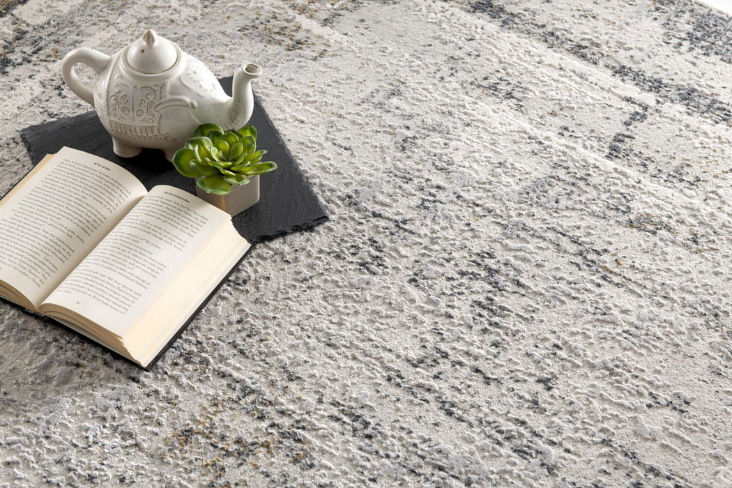 7.8' x 10.8' Abstract Power Loom Area Rug - Ivory And Gray