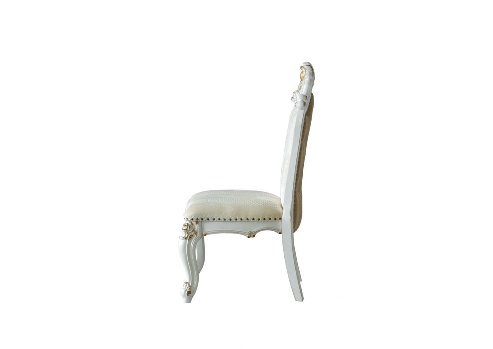 Faux Leather Damask Side Chair (Set of 2) - Beige And White