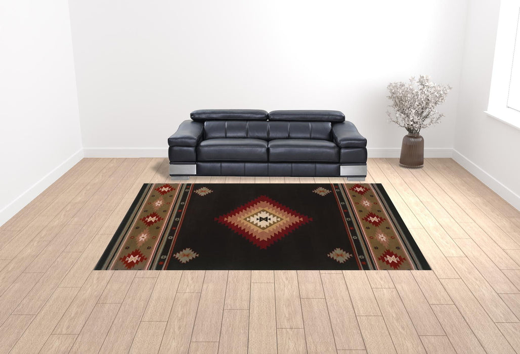 10' x 13' Southwestern Power Loom Stain Resistant Area Rug - Black And Green