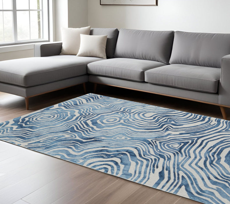 8' x 11' Wool Geometric Tufted Handmade Area Rug - Blue And Ivory