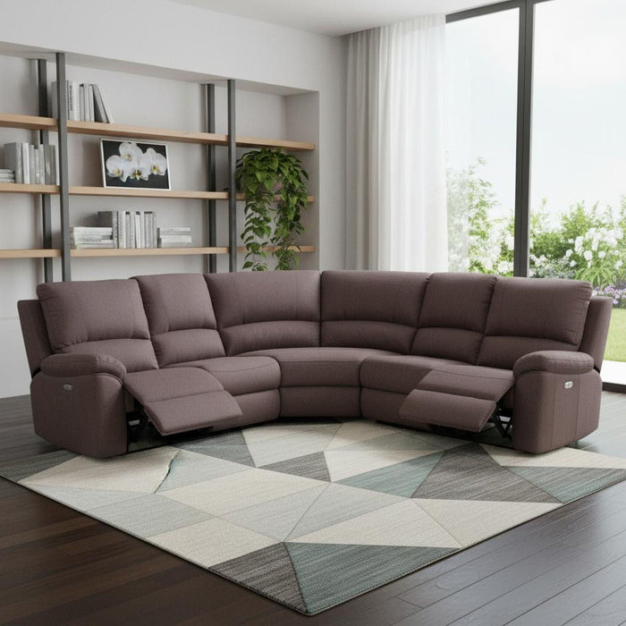 Polyester Blend Power Reclining U Shaped Three Piece Corner Sectional - Brown