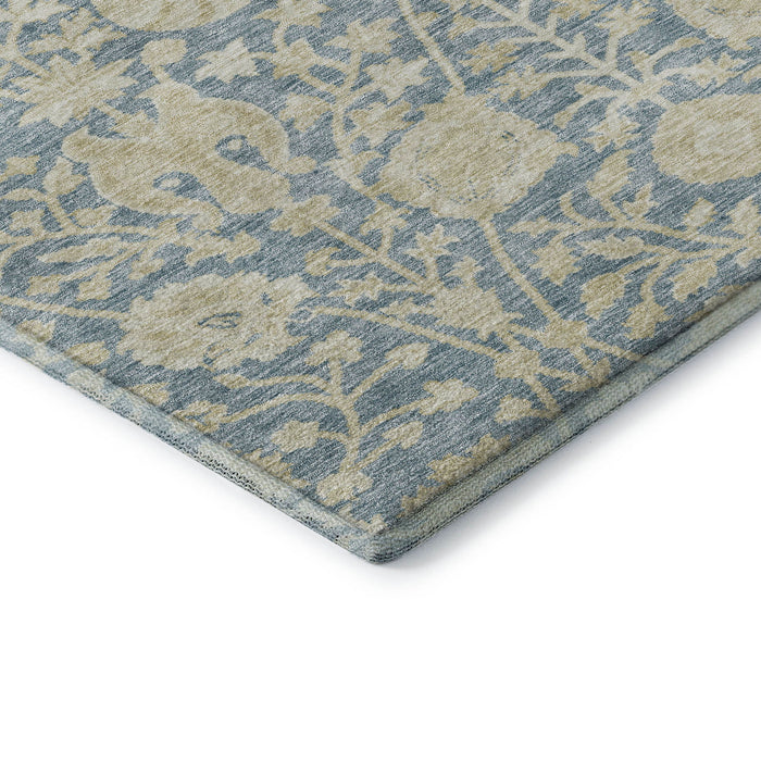 10' X 14' Floral Washable Area Rug With UV Protection (684010) - Sky Blue / Ivory