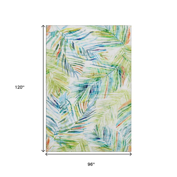 8' X 10' Geometric Washable Area Rug With UV Protection (646329) - Rainbow / Ivory