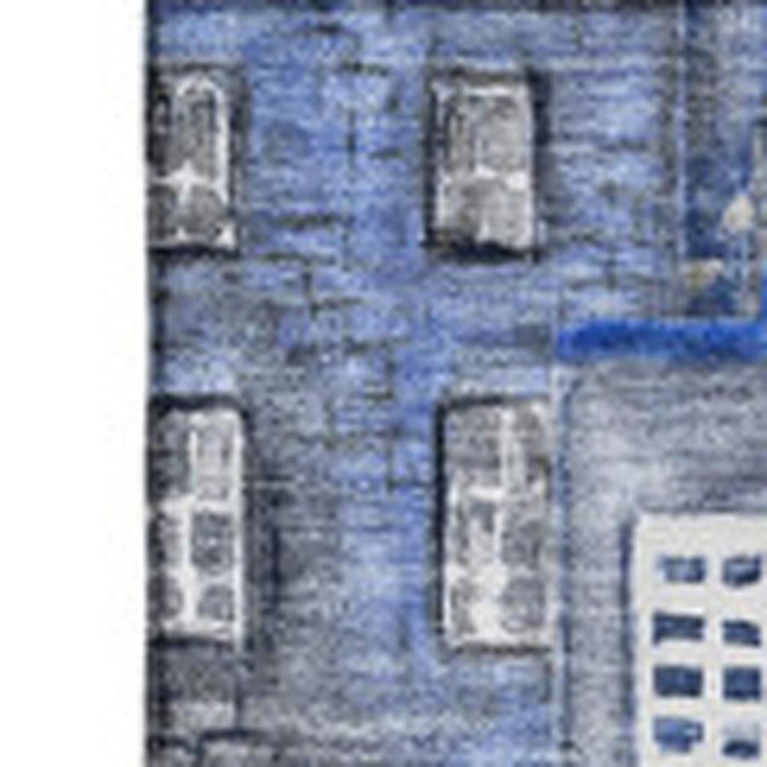 10' X 14' Abstract Geometric Washable Area Rug With UV Protection (650872) - Blue / Gray / Ivory