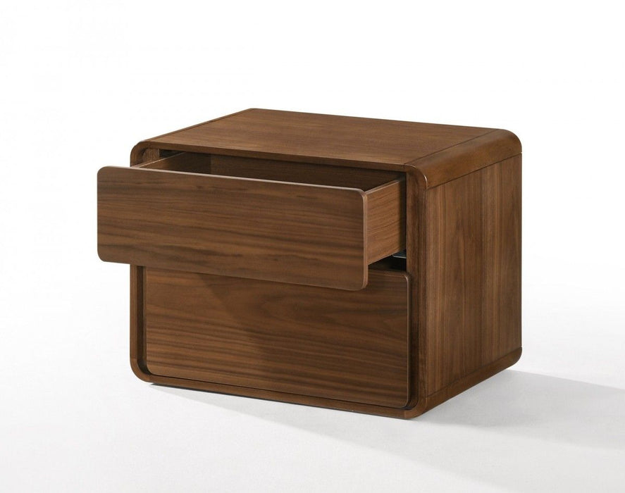 Modern Nightstand With Two Drawers - Walnut Brown