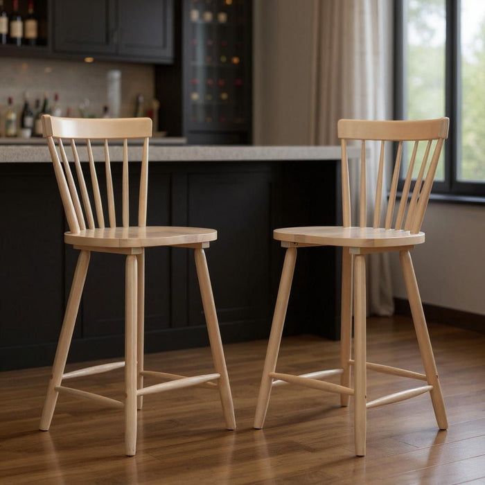 Solid Wood Low Back Bar Chairs (Set of 2) - Natural