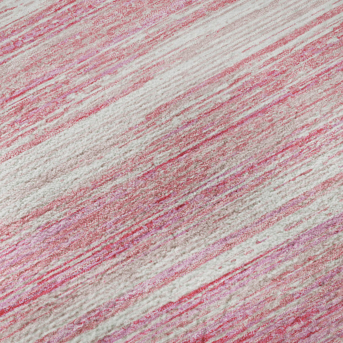10' X 14' Striped Washable Area Rug With UV Protection (671252) - Pink / Ivory