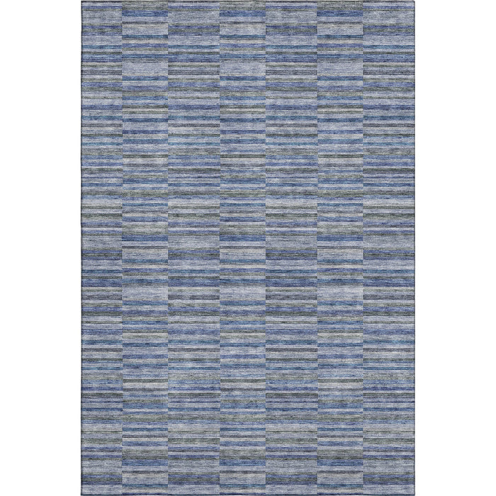 8' X 10' Striped Washable Area Rug With UV Protection - Navy Blue / Gray