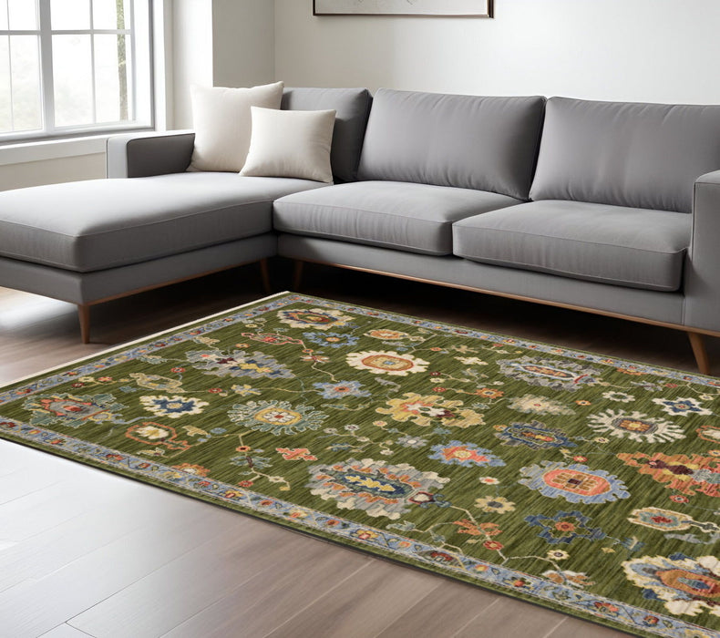 7' X 10' Oriental Area Rug With Fringe - Green