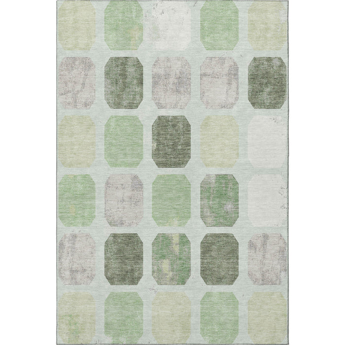 10' X 14' Geometric Washable Area Rug With UV Protection (709186) - Artichoke Green / Gray / Ivory