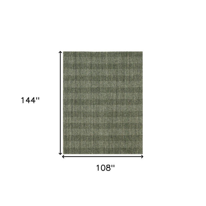 9' X 12' Wool Plaid Hand Woven Area Rug - Green