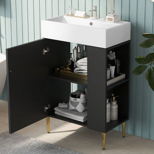 Giga bathroom vanity with combo cabinet and single ceramic sink, featuring modern storage design and sleek finish